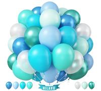 Lot de 60 ballons de 30 cm, bleus, turquoises, verts, blancs, bleu sarcelle, blanc, décoration pour garçons, requin, baleine, monde sous-marin, fête prénatale, décoration