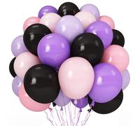 Lot de 60 ballons de 30 cm - Rose noir violet - Décoration d'anniversaire - Rose pastel - Violet - Noir - Pour filles et femmes - Pour anniversaire, fête prénatale, mariage, princesses, Halloween,
