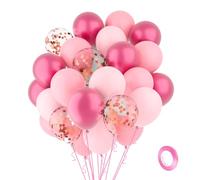 Lot de 60 ballons de fête en latex à confettis dorés - Décorations pour mariage, fête prénatale, anniversaire, remise de diplôme, Nouvel An, Saint-Valentin, Noël, Halloween - Rose maca - 30,5 cm