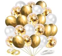 Lot de 60 ballons décoratifs pour le Nouvel An - En latex doré - Avec rubans - Pour la Saint-Valentin, le Ramadan, un anniversaire, un mariage, une fête