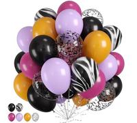 Lot de 60 ballons d'Halloween violets et noirs, violets, jaunes et noirs avec confettis chauve-souris pour Halloween, bal masqué, maison hantée, décoration de fête d'anniversaire sur le thème des