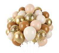 Lot de 60 ballons dorés marron nude brwon de 30,5 cm - Ballons d'anniversaire en latex métallisés dorés à l'hélium avec confettis - Pour anniversaire, fête prénatale, fête à thème