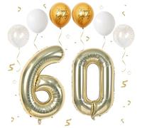 Lot de 60 ballons en aluminium en forme de chiffre 6 et 0 pour décoration d'anniversaire de garçon et fille - 101,6 cm - 60 ans - doré clair