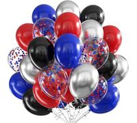 Lot de 60 ballons en latex à confettis pour garçons - Rouge/bleu/noir - 30,5 cm - Décorations de fête d'anniversaire sur le thème de la bande dessinée
