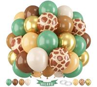 Lot de 60 ballons en latex verts, marron, doré, 30 cm, jungle, safari, vert sauge, kaki, marron, abricot, ballons décoratifs pour anniversaire, fête, garçon, girafe, animal de la forêt, fête prénatale