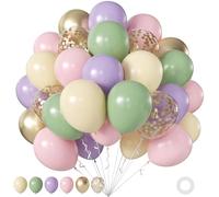 Lot de 60 ballons pastel de 30,5 cm, vert sauge, macaron, rose, violet, jaune, doré à confettis pour décoration de fête prénatale, mariage, fête d'anniversaire sur le thème des fleurs sauvages