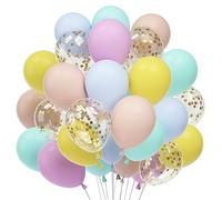 Lot de 60 ballons pastel en latex à confettis - Violet Orange Rose Bleu clair Bleu azur 30,5 cm - Ballons à l'hélium pour anniversaire, fiançailles, mariage, remise de diplôme