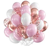 Lot de 60 ballons rose et blanc - 30,5 cm - Confettis métalliques or rose pour fête prénatale, filles, bohème, anniversaire, mariage, décorations