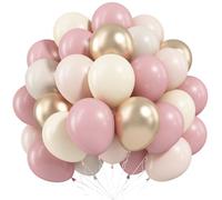 Lot de 60 ballons rose poudré, beige, 30,5 cm - ballons rose sable blanc métallisé pour filles et femmes - ballons pastel pour anniversaire, fête prénuptiale, mariage, fête prénatale, fiançailles