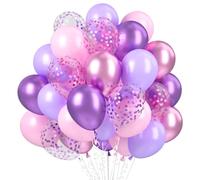 Lot de 60 ballons rose violet pastel violet rose ballons en latex confettis métallisés ballons à l'hélium violet macaron de 30,5 cm pour fille, femme, anniversaire, mariage, princesses, fête de mariée