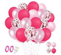 Lot de 60 ballons roses en latex à l'hélium de 30,48 cm avec 2 rubans, 1 guirlande de ballons, ballons rose rouge pour fille, mariage, anniversaire, fête prénatale, remise de diplôme
