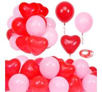 Lot de 60 ballons roses et rouges en forme de cœur avec ruban, pour décoration de mariage, Saint-Valentin, demande en mariage