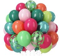 Lot de 60 ballons tropicaux hawaïens en latex métallisé, motif feuilles de palmier, pour fête prénatale, fête prénatale, Aloha Luau, plage, décorations de fête d'été, rose vif, vert citron, orange