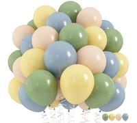 Lot de 60 Ballons Vert Sauge, Jaunes, Bleus de 30 cm Style Rétro, Macaron, Pastel, Blanc, Sable, Beige, Bleu Poussiéreux en Latex, à l'Hélium pour Décoration d'Anniversaire