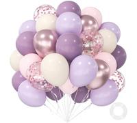 Lot de 60 ballons violets poudrés de 30,5 cm - Violet pastel, sable, blanc, or rose, confettis métallisés pour fête prénatale, mariage, fête d'anniversaire