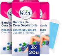 Lot De 60 Bandes De Cire Pour Épilation Du Corps Et Des Jambes Avec Huile D'amandes Easy Gelwax Peaux Sensibles 3 X 20 Bandes(Q1215)
