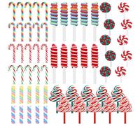 Lot de 60 bâtons de Sucre d'orge artificiels de Noël pour Loisirs créatifs, décorations, 12 Styles, décorations d'arbre de Noël, embellissements de Cadeaux et étuis de téléphone