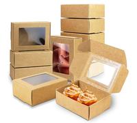 Lot de 60 boîtes à biscuits en papier kraft avec fenêtre - 8,5 x 6 x 3 cm - Marron - Boîtes à cupcake - Petites boîtes pour biscuits, gâteaux, desserts