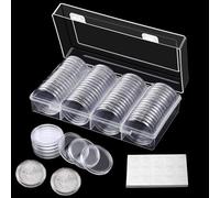 Lot de 60 boîtes de rangement transparentes pour pièces de monnaie, 41 mm, avec boîte de rangement, porte-monnaie, joint d'étanchéité, 5 tailles, anneaux en mousse souple