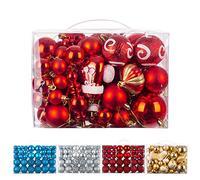 Lot de 60 boules de Noël incassables à suspendre avec boucle de suspension pour fête, mariage - Rouge