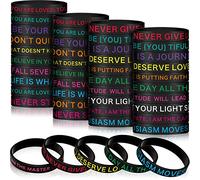 Lot de 60 bracelets en caoutchouc avec citations de motivation colorées et inspirantes en silicone - Unisexe - 20 styles (couleurs foncées)