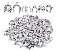 Lot de 60 breloques en forme de fer à cheval en alliage argenté vieilli en forme de U pour fabrication de bijoux, bracelets, colliers, boucles d'oreilles, 6 styles