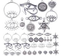 Lot de 60 breloques œil d'Horus en alliage tibétain vintage pour fabrication de bijoux - Accessoires pour boucles d'oreilles, colliers, bracelets, loisirs créatifs, 10 styles, Argent