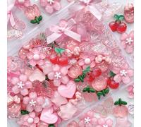 Lot de 60 breloques pour mallette, breloques 3D roses pour étui de téléphone, breloques en slime, breloques Decoden, breloques Y2K, breloques esthétiques en forme de nœud, accessoires de bricolage