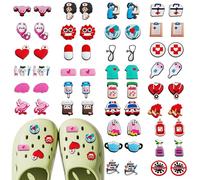 Lot de 60 broches pour chaussures Crocs Jibbitz, accessoires d'infirmière, breloques médicales, caricatures, médecins, broches pour sabots, décoration DIY et fête d'enfants, cadeau