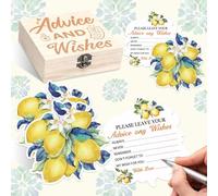 Lot de 60 cartes de conseils et de vœux pour fête prénuptiale sur le thème du citron avec boîte à souvenirs en bois pour fête de mariage sur le thème de la côte amalfitaine
