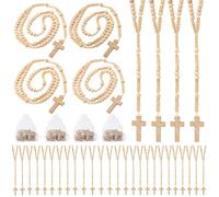 Lot de 60 chapelets catholiques en bois avec Jésus Sainte Croix pour première communion Chapelet en bois sculpté avec sacs en organza Chapelet religieux pour baptême catholique Cadeau d'église pour