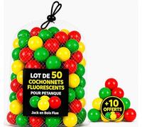 Lot de 60 Cochonnets Fluorescents Pétanque - Pack Buts en Bois Fluo