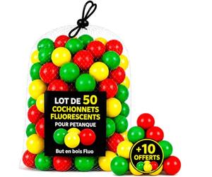 Lot de 60 Cochonnets Fluorescents Pétanque - Pack Buts en Bois Fluo