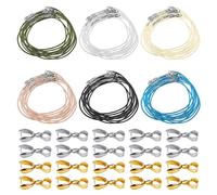 Lot de 60 cordes cirées pour bijoux - 20 boucles de suspension - Corde en cuir avec fermoir mousqueton - Corde de collier - Cordon de pendentif - Corde à bijoux DIY