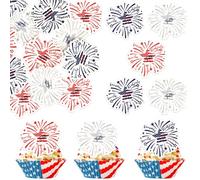 Lot de 60 décorations comestibles pour cupcakes en papier gaufrette « Happy Independence Day » - Feux d'artifice - Étoile patriotique - Fête nationale américaine - Fournitures de fête style 4