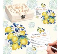 Lot de 60 décorations de fête prénuptiale au citron, cartes de conseils et de vœux avec boîte à souvenirs en bois, cadeaux de fête sur le thème du citron pour mariage, fête côtière amalfitaine, fête