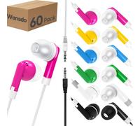 Lot de 60 écouteurs filaires pour enfants pour salle de classe, école, salle de classe et étudiants avec prise jack 3,5 mm pour ordinateurs, Chromebook, ordinateur portable, PC (couleurs mélangées)