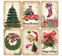 Lot de 60 Étiquettes de Cadeaux de Noël Vintage Avec Ficelle, à Suspendre Avec Père Noël, Parfaites pour Emballage et Décoration d'Intérieur (5,1 x 7,6 cm)