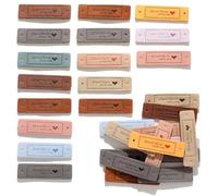 Lot de 60 étiquettes de vêtements Faites à la Main, étiquettes vetement en Cuir personnalisées, étiquettes de Couture Faites à la Main avec Trous pour l'artisanat du Tricot (10 Couleurs, 56 x 15 mm)