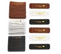 Lot de 60 étiquettes en cuir synthétique faites à la main avec des étiquettes d'amour, à coudre avec 2 trous pour loisirs créatifs, crochet, chapeaux, jeans, chaussures, sacs, noir, blanc, marron