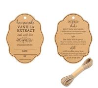 Lot de 60 étiquettes en papier kraft à l'extrait de vanille avec instructions pour bouteilles faites à la main, bocaux de cuisine, garde-manger