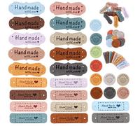 Lot de 60 étiquettes faites à la main à coudre - 3 styles - En cuir microfibre - Avec trous - Avec cœur d'amour - Étiquettes en cuir à coudre pour vêtements - Chapeaux DIY