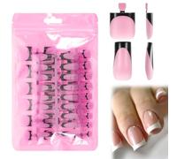 Lot de 60 faux ongles à presser - À coller - French manucure française - Courts, confortables, réutilisables - Couverture complète - Pour femme