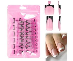 Lot de 60 faux ongles à presser - À coller - French manucure française - Courts, confortables, réutilisables - Couverture complète - Pour femme