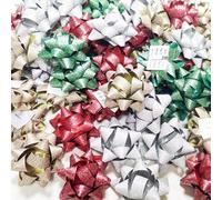 Lot de 60 feuilles de cadeau autocollantes de 5 cm - Petit arc d'étoile - Décoration pour fête d'anniversaire, Noël, mariage, Saint-Valentin, etc (4 couleurs, 3,8 cm)