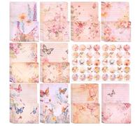 Lot de 60 feuilles de papier à lettre avec 30 enveloppes, motif floral A5 avec points adhésifs ronds, un magnifique ensemble d'enveloppes pour lettres d'amour, cartes d'anniversaire et cartes de