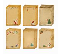 Lot de 60 feuilles de papier à lettre vintage pour invitations Père Noël | Papier de papeterie de Noël disponible en 6 motifs, idéal pour les lettres de vacances, l'école, le bureau
