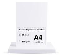 Lot de 60 feuilles de papier photo A4-300 g/m² - Papier épais de qualité supérieure - Pour impression - Blanc