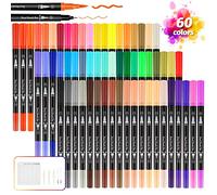 Lot de 60 feutres à double pointe avec pointe en nylon et pointe fine - Idéal pour la peinture, la calligraphie, le coloriage, le lettrage, le journal