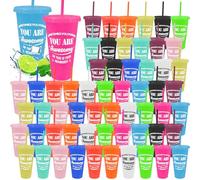 Lot de 60 gobelets de remerciement des employés avec paille et couvercle, 710 ml, cadeaux de remerciement « You are Awesome » - Tasses à café inspirantes pour voyage, cadeaux de fête pour collègues,